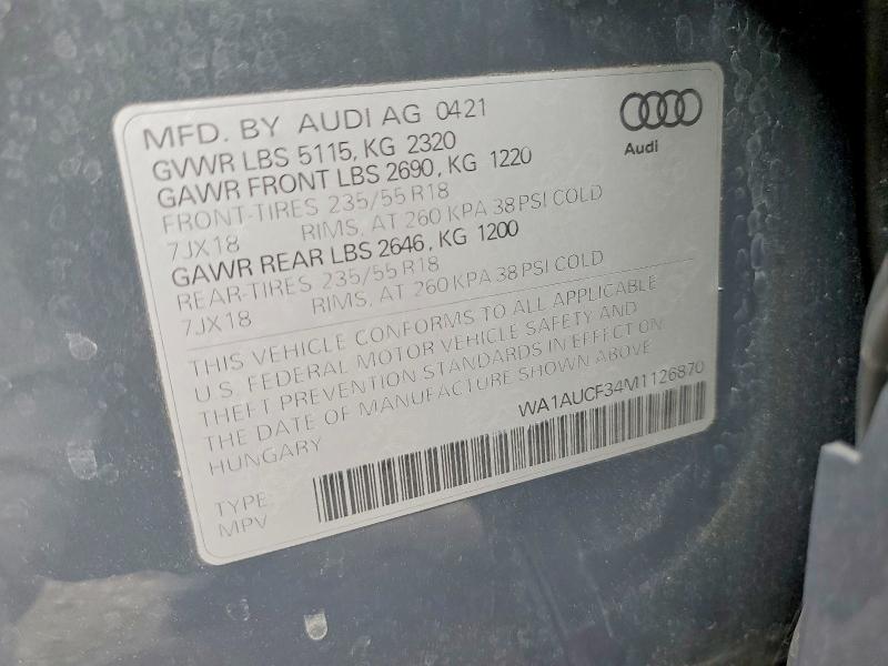 Продажа на аукционе авто 2021 Audi Q3, vin: WA1AUCF34M1126870, номер лота: 52964816