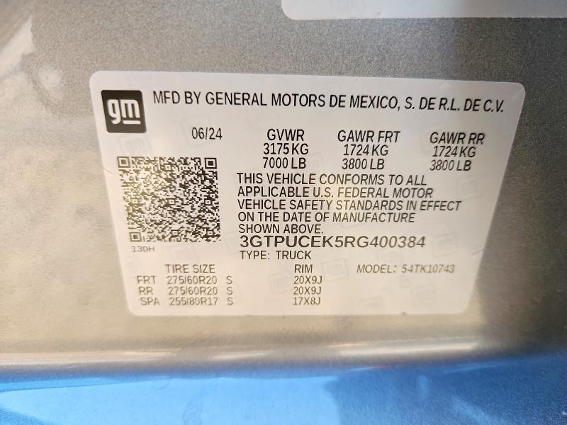 Aukcja sprzedaży 2024 Gmc Sierra, vin: 3GTPUCEK5RG400384, numer aukcji: 51543716