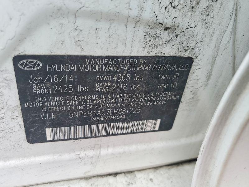 2014 Hyundai Sonata მანქანა იყიდება აუქციონზე, vin: 5NPEB4AC7EH881225, აუქციონის ნომერი: 54500286