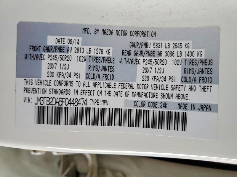 51349756 :رقم المزاد ، JM3TB2DA6F0448474 vin ، 2015 Mazda Cx-9 مزاد بيع