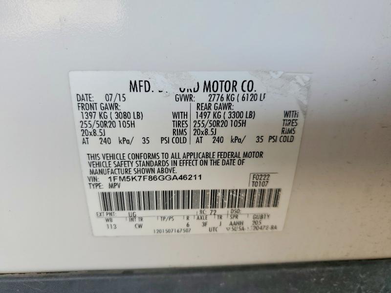 Aukcja sprzedaży 2016 Ford Explorer, vin: 1FM5K7F86GGA46211, numer aukcji: 53988496