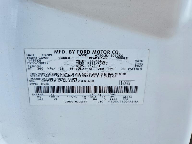 54318106 :رقم المزاد ، 1FTMF1CW4AKA98445 vin ، 2010 Ford F150 مزاد بيع