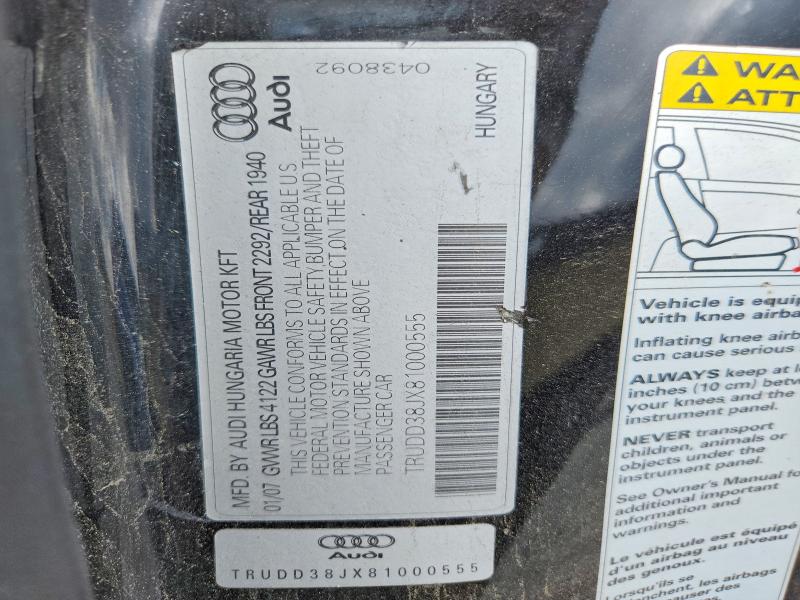 Продажа на аукционе авто 2008 Audi Tt, vin: TRUDD38JX81000555, номер лота: 55396806