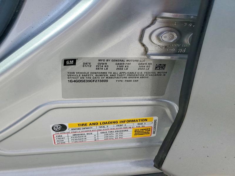 2012 Buick Lacrosse მანქანა იყიდება აუქციონზე, vin: 1G4GD5E39CF273809, აუქციონის ნომერი: 53668306