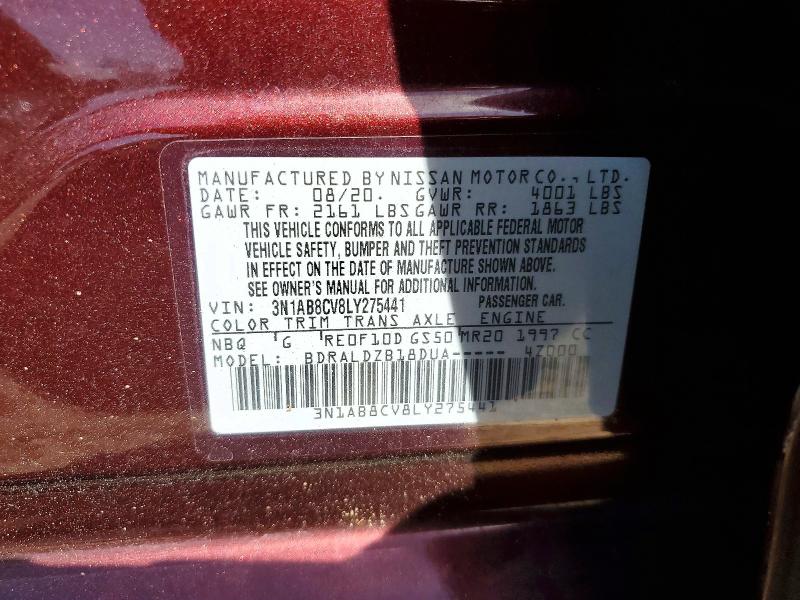 53197786 :رقم المزاد ، 3N1AB8CV8LY275441 vin ، 2020 Nissan Sentra مزاد بيع