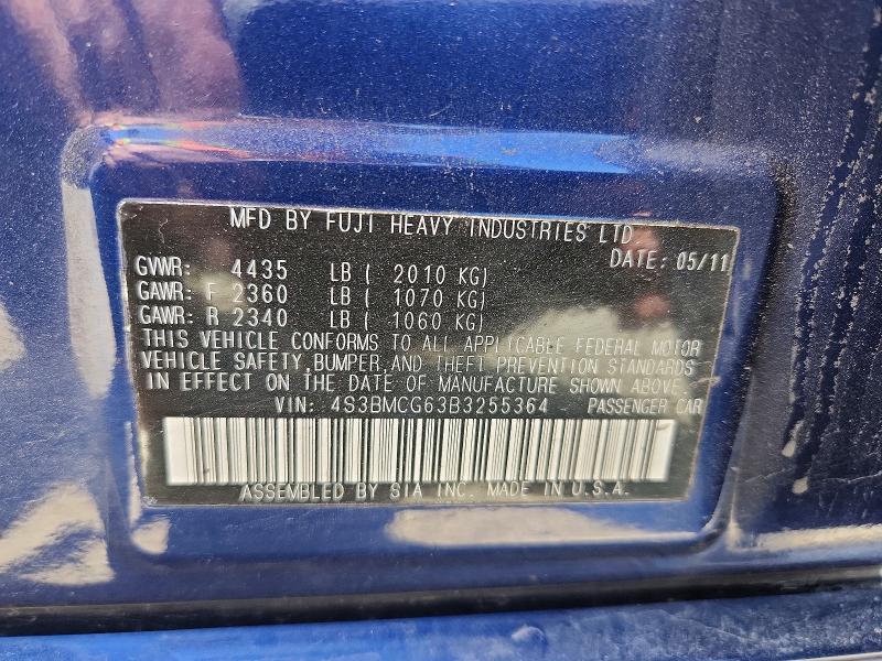 2011 Subaru Legacy მანქანა იყიდება აუქციონზე, vin: 4S3BMCG63B3255364, აუქციონის ნომერი: 53336076