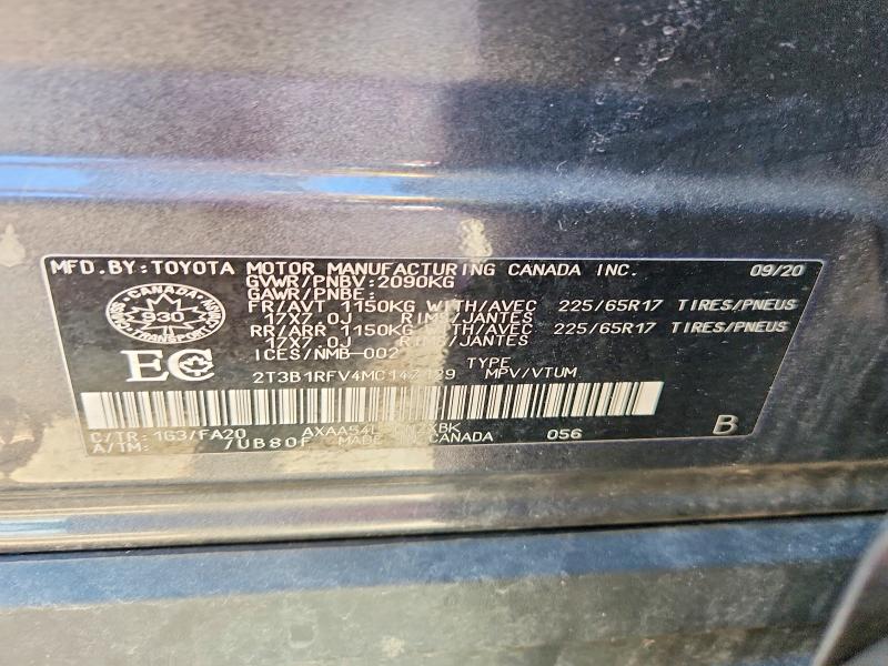2021 Toyota Rav4 მანქანა იყიდება აუქციონზე, vin: 2T3B1RFV4MC147129, აუქციონის ნომერი: 52312296