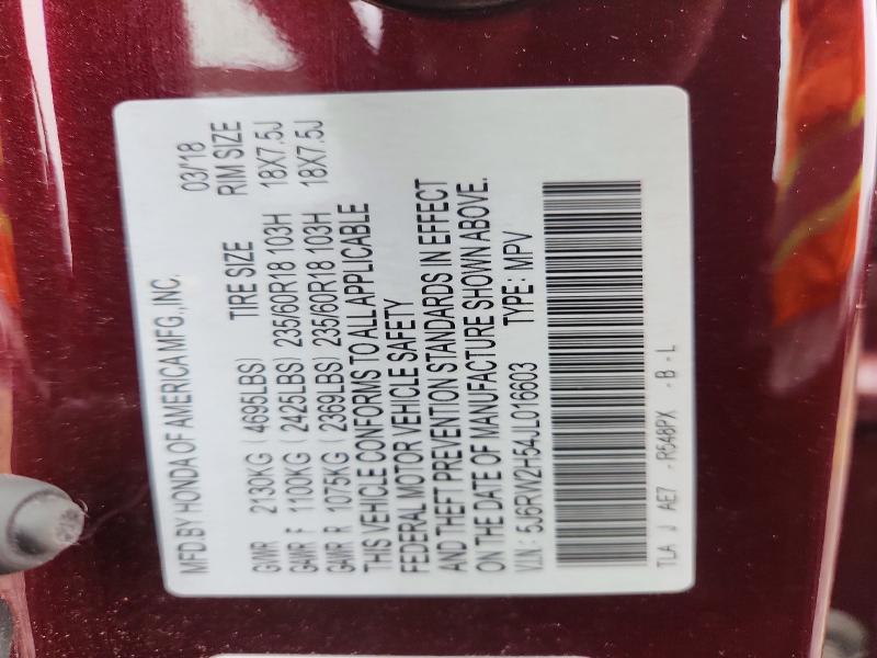 54233136 :رقم المزاد ، 5J6RW2H54JL016603 vin ، 2018 Honda Cr-v مزاد بيع