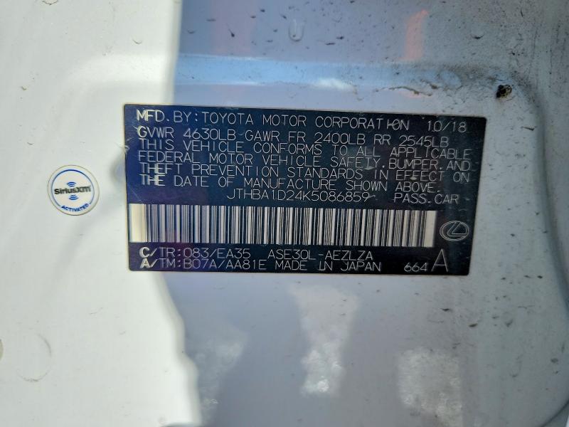 Продаж на аукціоні авто 2019 Lexus Is, vin: JTHBA1D24K5086859, номер лоту: 54129416