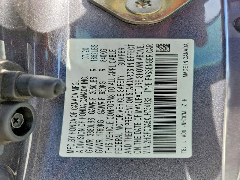 Продажа на аукционе авто 2020 Honda Civic, vin: 2HGFC3A5XLH754182, номер лота: 52421896