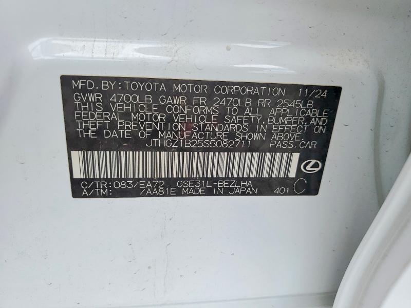 55217096 :رقم المزاد ، JTHGZ1B25S5082711 vin ، 2025 Lexus Is 350 مزاد بيع