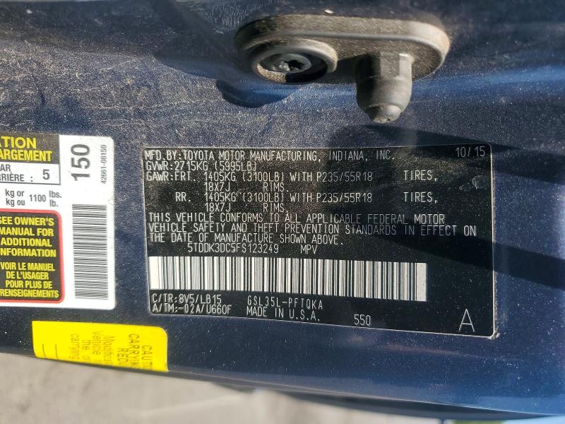 Продаж на аукціоні авто 2015 Toyota Sienna, vin: 5TDDK3DC5FS123249, номер лоту: 54117876