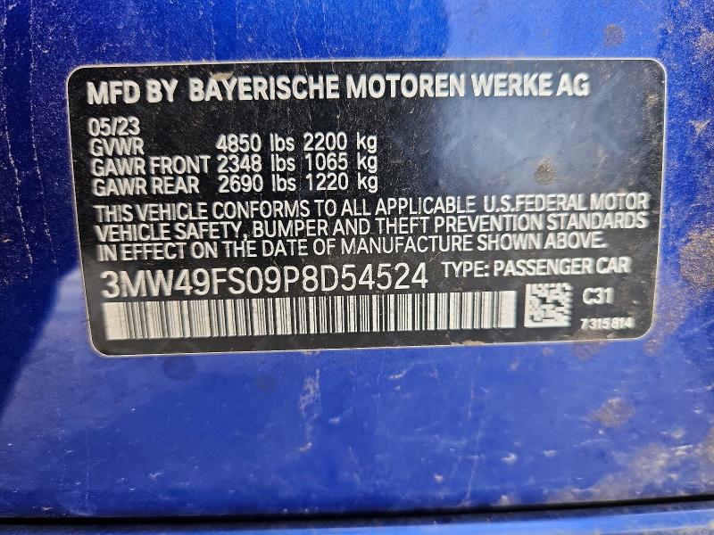 Продажа на аукционе авто 2023 Bmw M340i, vin: 3MW49FS09P8D54524, номер лота: 54531026