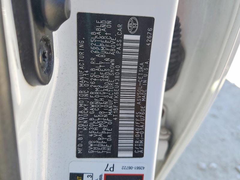 2014 Toyota Camry მანქანა იყიდება აუქციონზე, vin: 4T1BF1FK6EU438040, აუქციონის ნომერი: 53331026