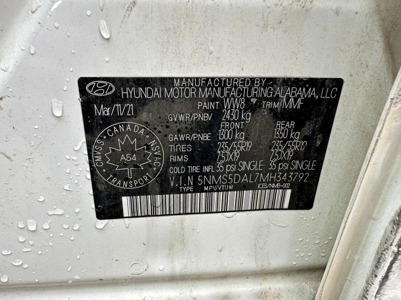 53025676 :رقم المزاد ، 5NMS5DAL7MH343792 vin ، 2021 Hyundai Santa Fe مزاد بيع