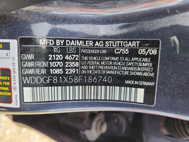 Aukcja sprzedaży 2008 Mercedes-benz C, vin: WDDGF81X58F186740, numer aukcji: 54909206