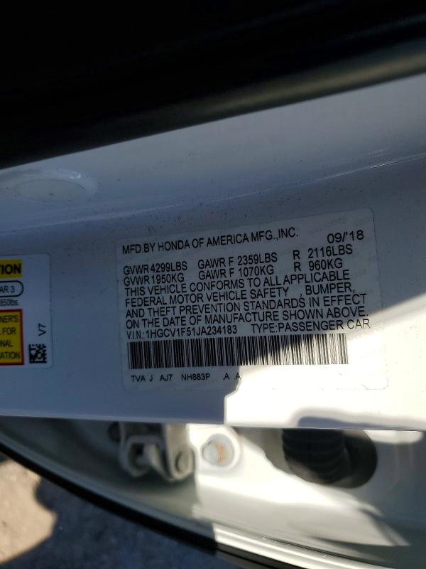 55276756 :رقم المزاد ، 1HGCV1F51JA234183 vin ، 2018 Honda Accord مزاد بيع