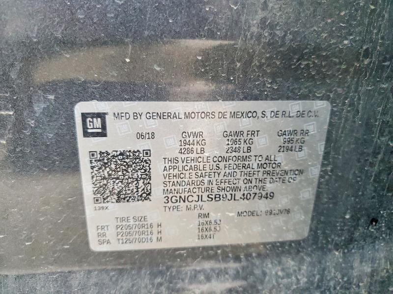 Aukcja sprzedaży 2018 Chevrolet Trax, vin: 3GNCJLSB9JL407949, numer aukcji: 54814566