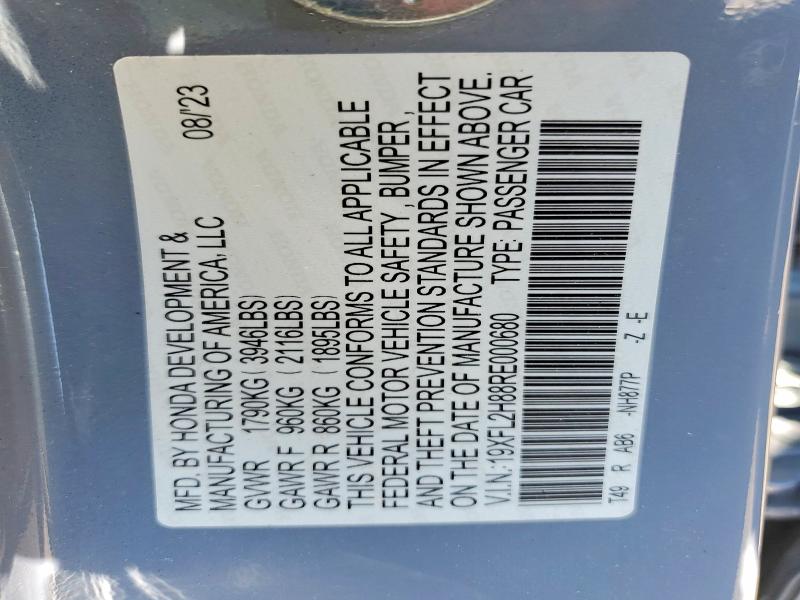 2024 Honda Civic მანქანა იყიდება აუქციონზე, vin: 19XFL2H88RE000680, აუქციონის ნომერი: 55611946