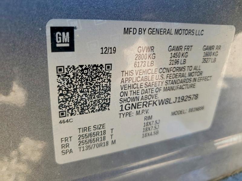 Aukcja sprzedaży 2020 Chevrolet Traverse, vin: 1GNERFKW8LJ192578, numer aukcji: 55624806
