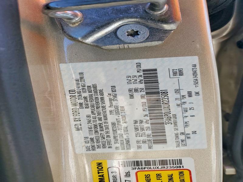 2018 Ford Fusion მანქანა იყიდება აუქციონზე, vin: 3FA6P0LUXJR235081, აუქციონის ნომერი: 54127906