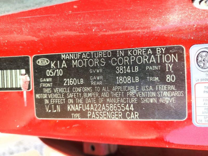 53405986 :رقم المزاد ، KNAFU4A22A5865544 vin ، 2010 Kia Forte مزاد بيع
