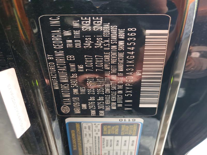Aukcja sprzedaży 2019 Kia Sorento, vin: 5XYPGDA31KG445368, numer aukcji: 54866716