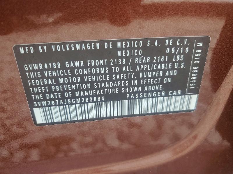 54864326 :رقم المزاد ، 3VW267AJ9GM383884 vin ، 2016 Volkswagen Jetta مزاد بيع