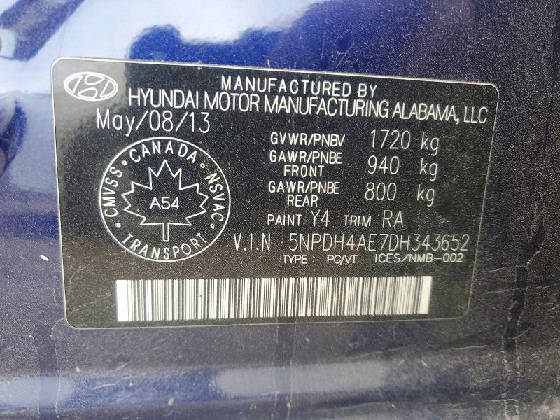 Продаж на аукціоні авто 2013 Hyundai Elantra, vin: 5NPDH4AE7DH343652, номер лоту: 53118016