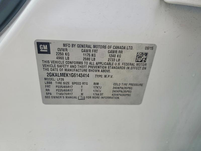 Aukcja sprzedaży 2016 Gmc Terrain, vin: 2GKALMEK1G6143414, numer aukcji: 54849306