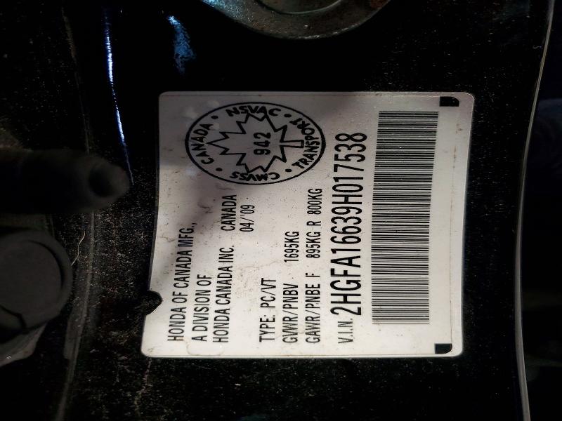55448996 :رقم المزاد ، 2HGFA16639H017538 vin ، 2009 Honda Civic مزاد بيع