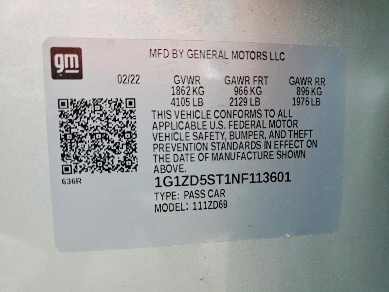 Aukcja sprzedaży 2022 Chevrolet Malibu, vin: 1G1ZD5ST1NF113601, numer aukcji: 53961206