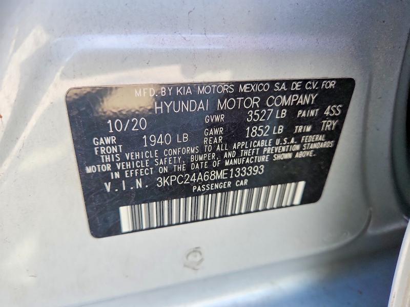 2021 Hyundai Accent მანქანა იყიდება აუქციონზე, vin: 3KPC24A68ME133393, აუქციონის ნომერი: 53762486