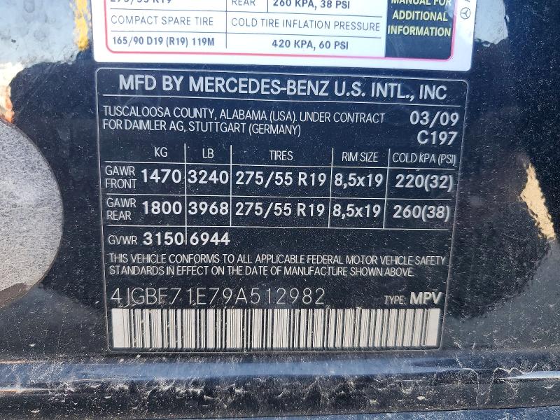 Aukcja sprzedaży 2009 Mercedes-benz Gl, vin: 4JGBF71E79A512982, numer aukcji: 52821936