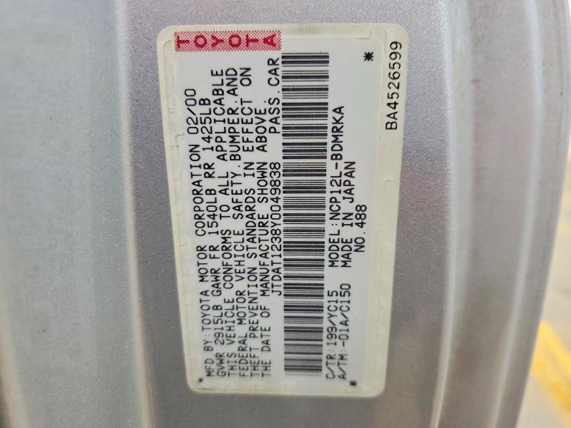 Aukcja sprzedaży 2000 Toyota Echo, vin: JTDAT1238Y0049838, numer aukcji: 54765546