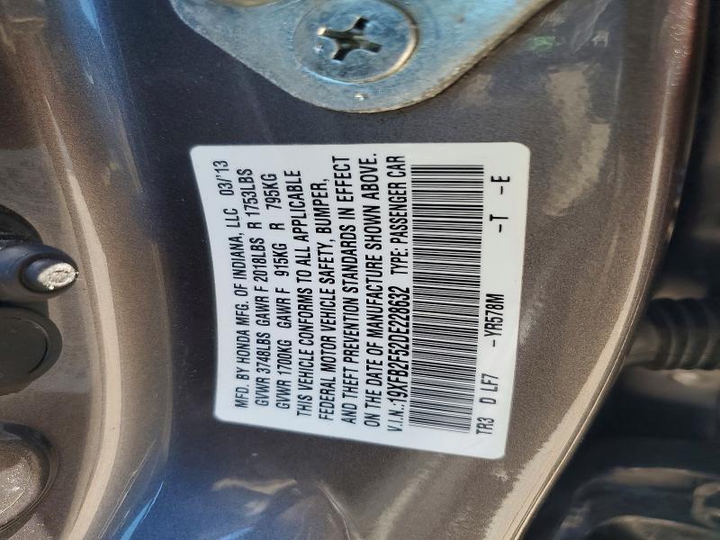 2013 Honda Civic მანქანა იყიდება აუქციონზე, vin: 19XFB2F52DE228632, აუქციონის ნომერი: 53459056