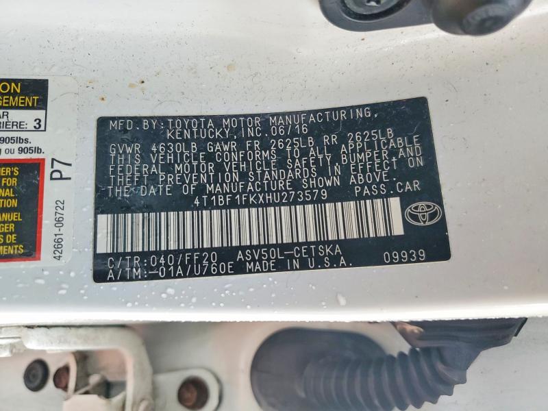 Aukcja sprzedaży 2017 Toyota Camry, vin: 4T1BF1FKXHU273579, numer aukcji: 53141056