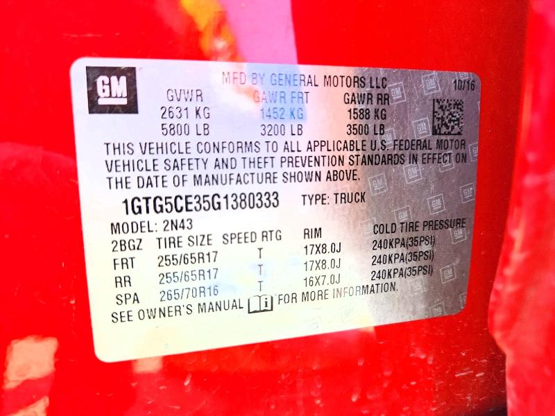 Продаж на аукціоні авто 2016 Gmc Canyon, vin: 1GTG5CE35G1380333, номер лоту: 54623486