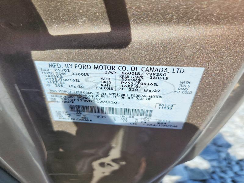 53984076 :رقم المزاد ، 2FTRF17W03CA96201 vin ، 2003 Ford F150 مزاد بيع