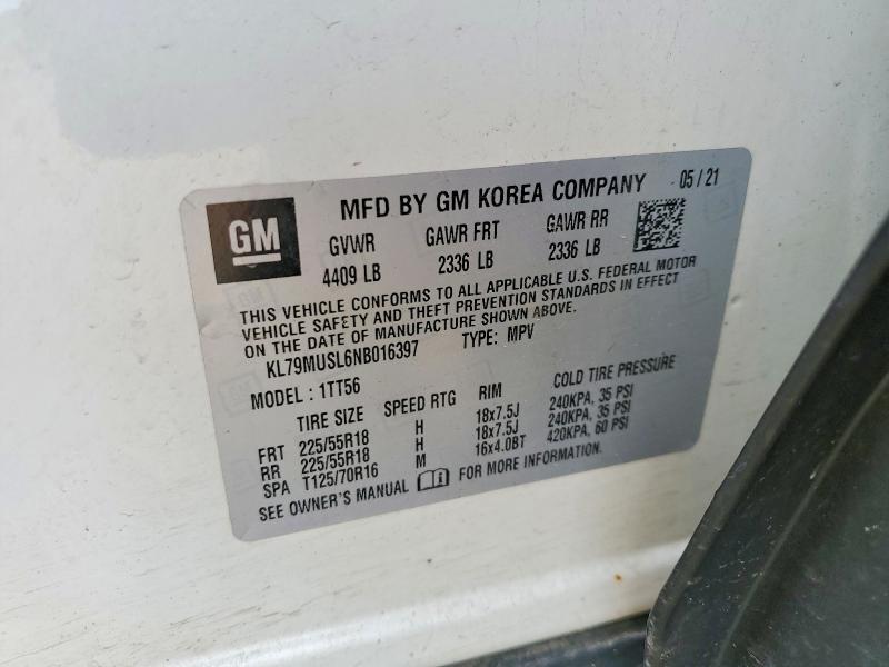 Продаж на аукціоні авто 2022 Chevrolet Trailblazer, vin: KL79MUSL6NB016397, номер лоту: 53257076