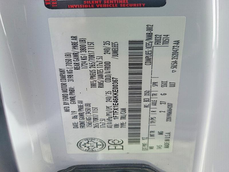 52727756 :رقم المزاد ، 1FTFX1E46KKE00367 vin ، 2019 Ford F150 مزاد بيع