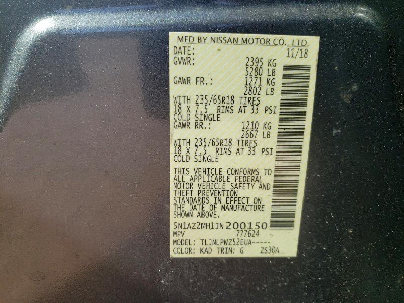 Aukcja sprzedaży 2018 Nissan Murano, vin: 5N1AZ2MH1JN200150, numer aukcji: 53383766