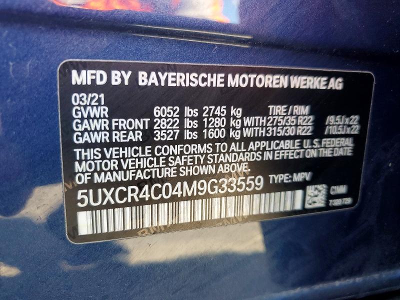 2021 Bmw X5 მანქანა იყიდება აუქციონზე, vin: 5UXCR4C04M9G33559, აუქციონის ნომერი: 55566916