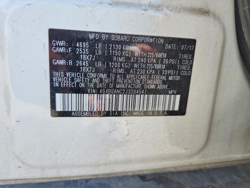Продаж на аукціоні авто 2018 Subaru Outback, vin: 4S4BSANC2J3204547, номер лоту: 52922636