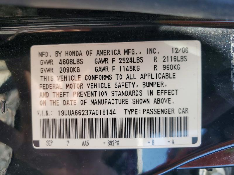 Aukcja sprzedaży 2007 Acura Tl, vin: 19UUA66237A016144, numer aukcji: 52479936