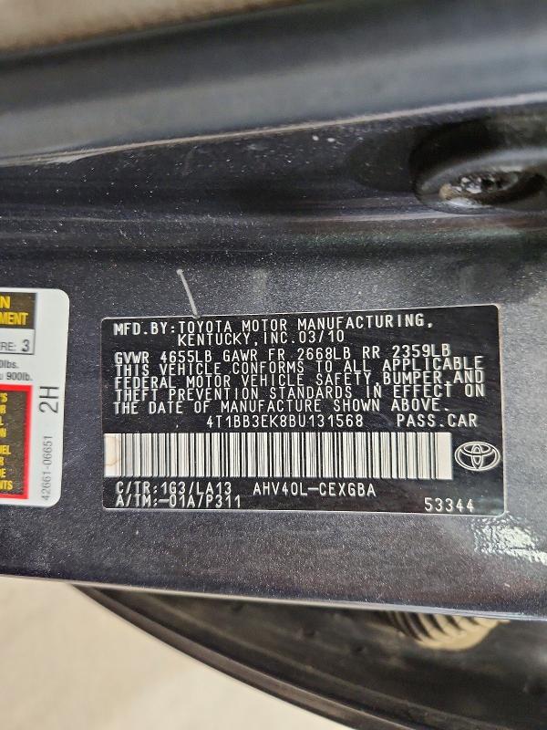 2011 Toyota Camry მანქანა იყიდება აუქციონზე, vin: 4T1BB3EK8BU131568, აუქციონის ნომერი: 53690056