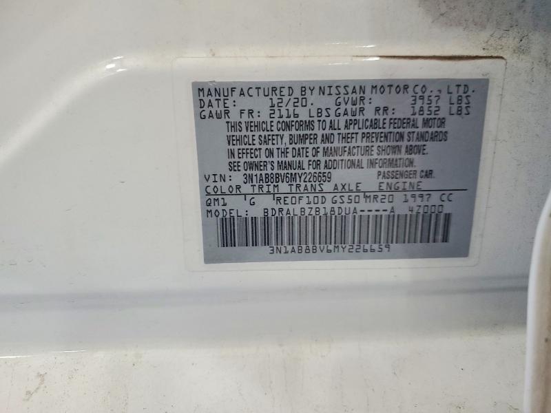 2021 Nissan Sentra მანქანა იყიდება აუქციონზე, vin: 3N1AB8BV6MY226659, აუქციონის ნომერი: 54140936