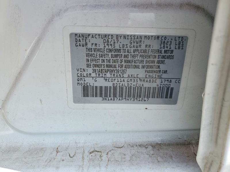2017 Nissan Sentra მანქანა იყიდება აუქციონზე, vin: 3N1AB7AP9HY391267, აუქციონის ნომერი: 54659146