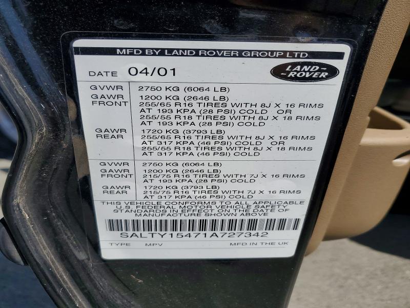 53277636 :رقم المزاد ، SALTY15471A727342 vin ، 2001 Land Rover Discovery Ii مزاد بيع