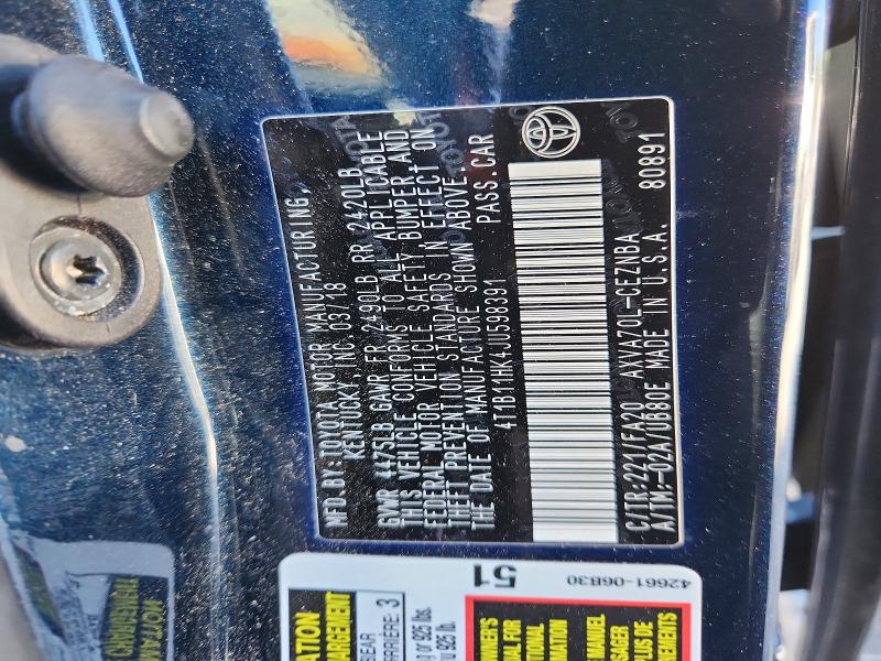 53505626 :رقم المزاد ، 4T1B11HK4JU598391 vin ، 2018 Toyota Camry مزاد بيع